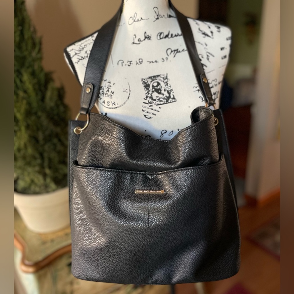“ALEXIS BENDEL” Pebbled Black Vegan Leather Shoulder Bag.
